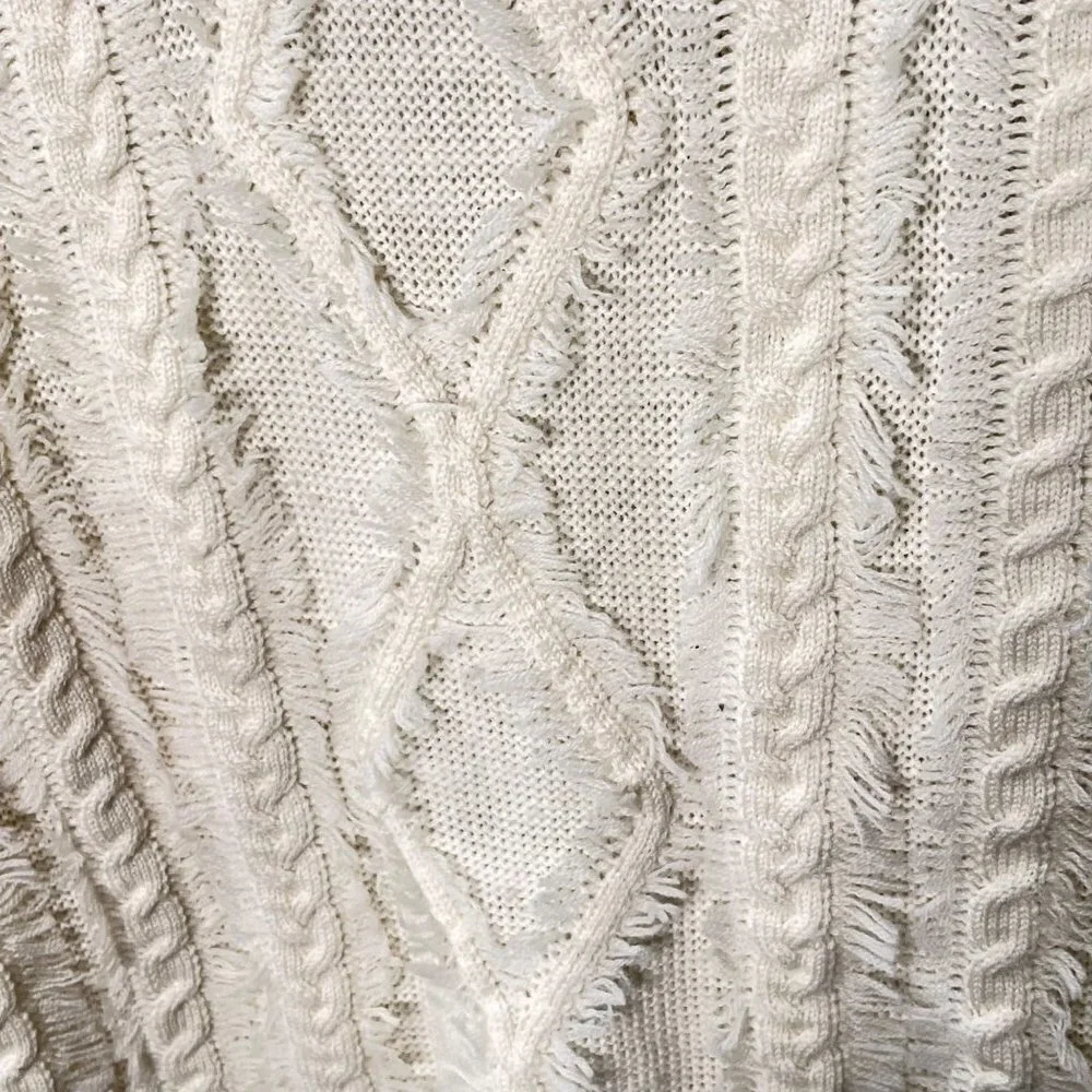 J.‎ Crew Cable Crewneck Fringe Merino Wool Cream Sweater Medium